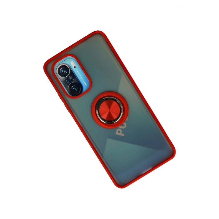 Newface Xiaomi Redmi K40 Kılıf Montreal Yüzüklü Silikon Kapak - Kırmızı