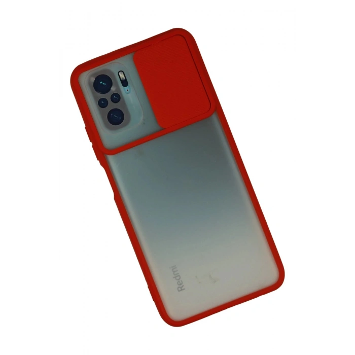 Newface Xiaomi Redmi Note 10 Kılıf Palm Buzlu Kamera Sürgülü Silikon - Kırmızı