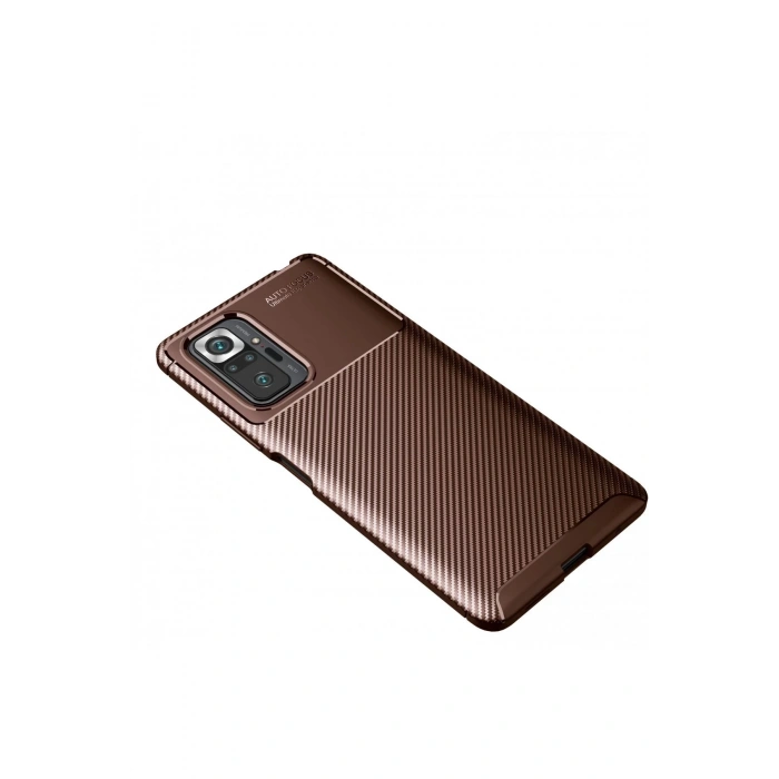 Newface Xiaomi Redmi Note 10 Pro Kılıf Auto Focus Karbon Kapak - Kahverengi