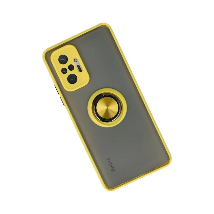 Newface Xiaomi Redmi Note 10 Pro Kılıf Montreal Yüzüklü Silikon Kapak - Sarı