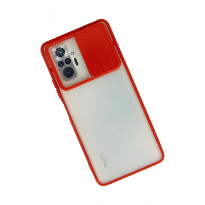 Newface Xiaomi Redmi Note 10 Pro Kılıf Palm Buzlu Kamera Sürgülü Silikon - Kırmızı