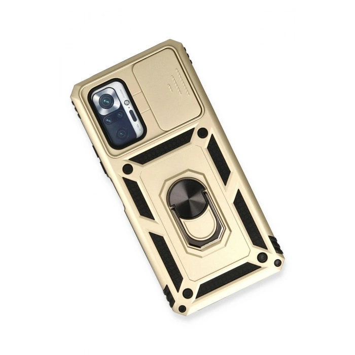 Newface Xiaomi Redmi Note 10 Pro Kılıf Pars Lens Yüzüklü Silikon - Gold