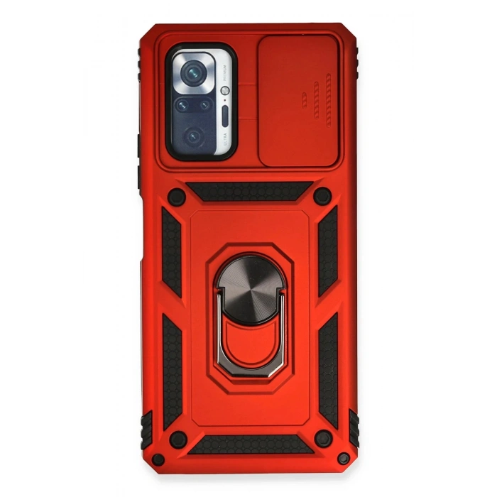 Newface Xiaomi Redmi Note 10 Pro Kılıf Pars Lens Yüzüklü Silikon - Kırmızı