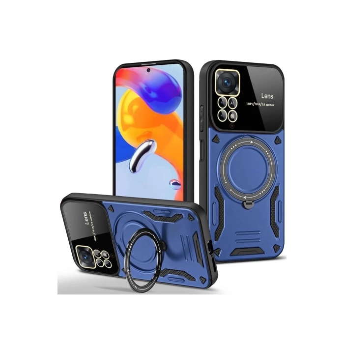Newface Xiaomi Redmi Note 11 Pro Kılıf Joy Lens Standlı Kapak - Lacivert