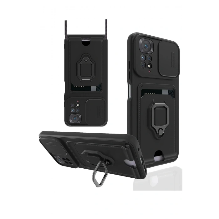 Newface Xiaomi Redmi Note 11 Pro Kılıf Zuma Kartvizitli Yüzüklü Silikon - Siyah