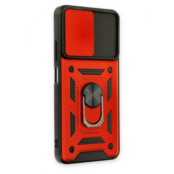 Newface Xiaomi Redmi Note 11T Kılıf Pars Lens Yüzüklü Silikon - Kırmızı