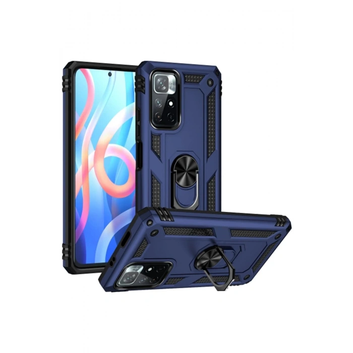 Newface Xiaomi Redmi Note 11T Kılıf Sofya Yüzüklü Silikon Kapak - Lacivert