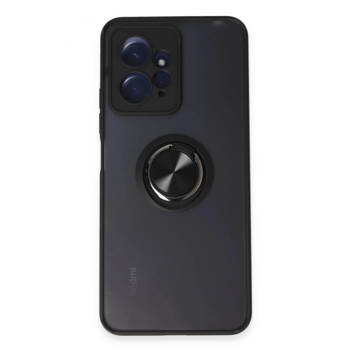 Newface Xiaomi Redmi Note 12 4G Kılıf Montreal Yüzüklü Silikon Kapak - Siyah