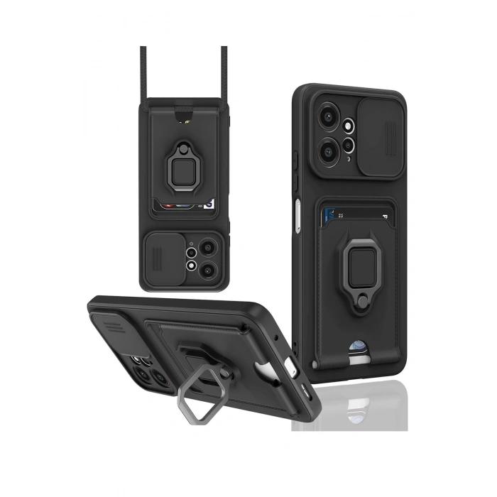 Newface Xiaomi Redmi Note 12 4G Kılıf Zuma Kartvizitli Yüzüklü Silikon - Siyah