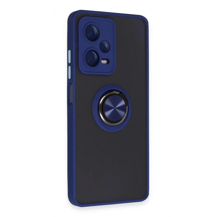 Newface Xiaomi Redmi Note 12 5G Kılıf Montreal Yüzüklü Silikon Kapak - Lacivert