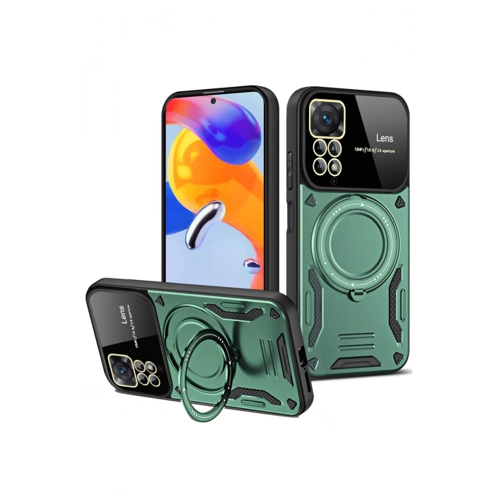 Newface Xiaomi Redmi Note 12 Pro 4G Kılıf Joy Lens Standlı Kapak - Koyu Yeşil