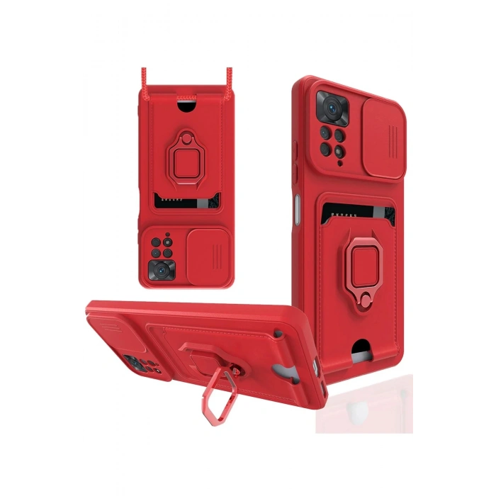 Newface Xiaomi Redmi Note 12 Pro 4G Kılıf Zuma Kartvizitli Yüzüklü Silikon - Kırmızı