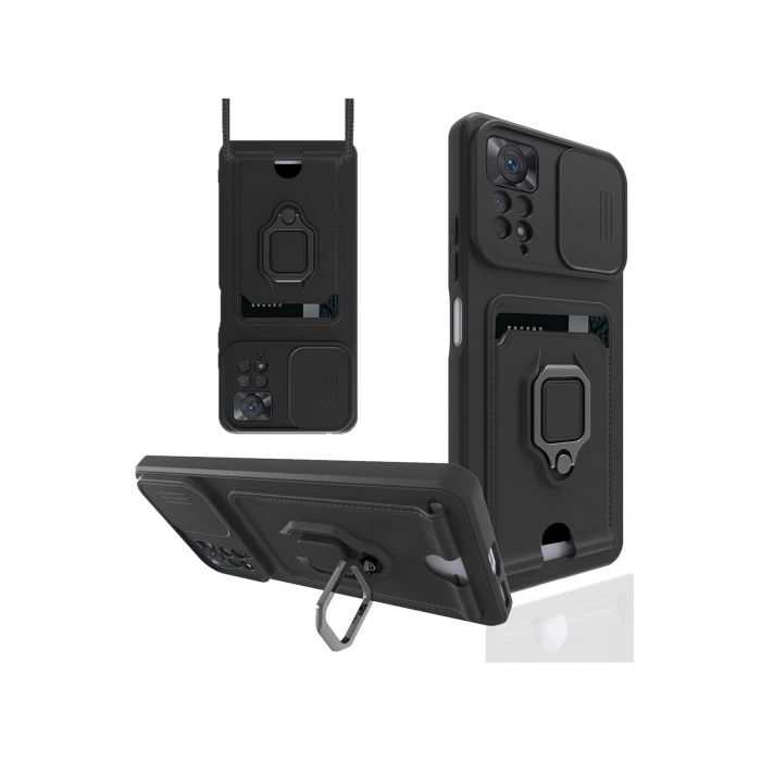 Newface Xiaomi Redmi Note 12 Pro 4G Kılıf Zuma Kartvizitli Yüzüklü Silikon - Siyah