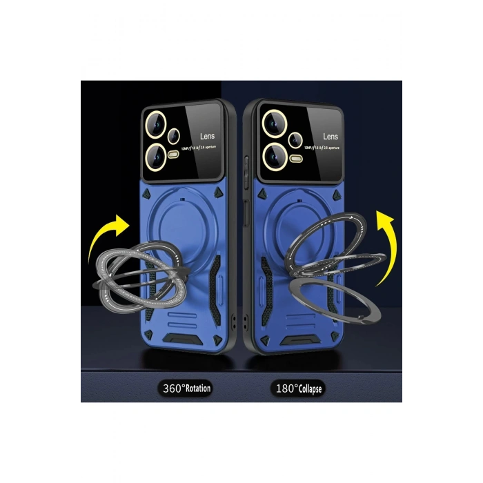 Newface Xiaomi Redmi Note 12 Pro 5G Kılıf Joy Lens Standlı Kapak - Lacivert