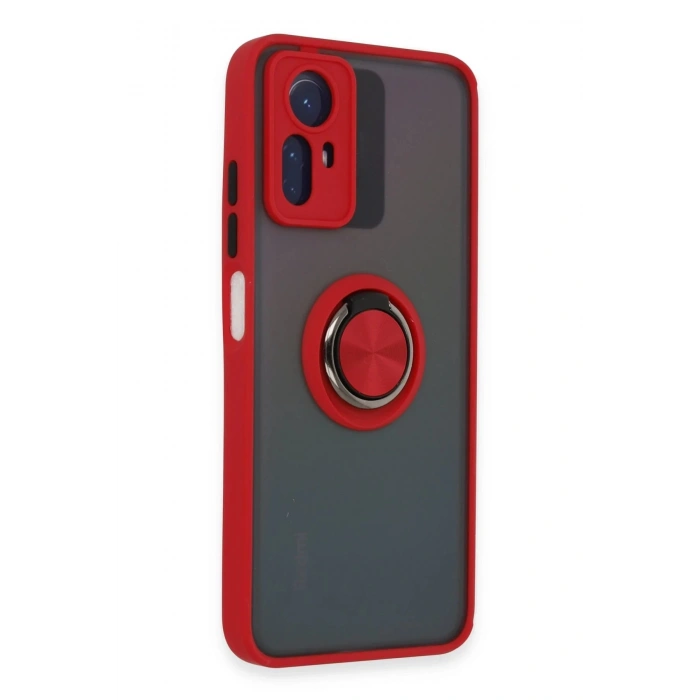 Newface Xiaomi Redmi Note 12S Kılıf Montreal Yüzüklü Silikon Kapak - Kırmızı