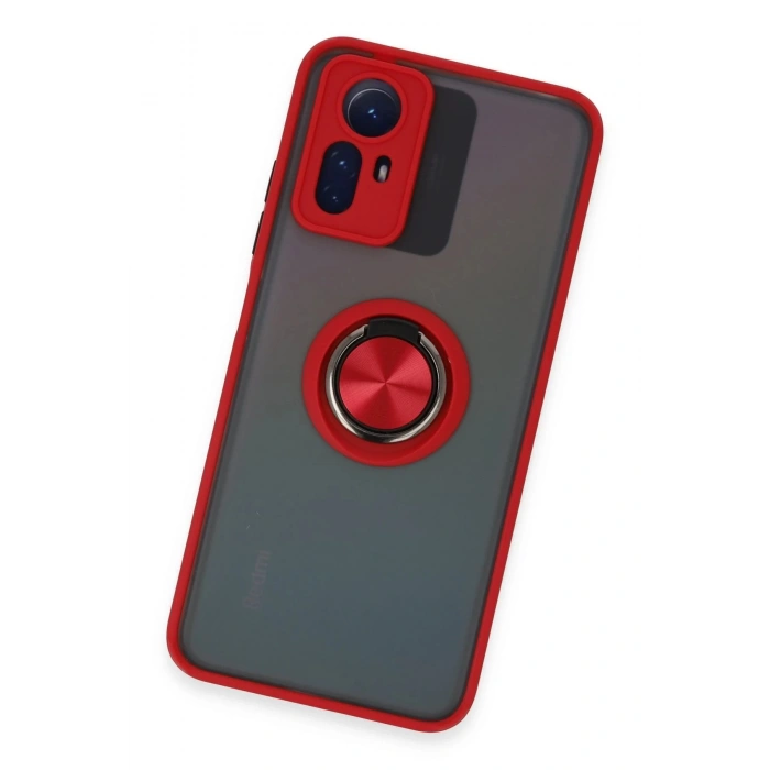 Newface Xiaomi Redmi Note 12S Kılıf Montreal Yüzüklü Silikon Kapak - Kırmızı