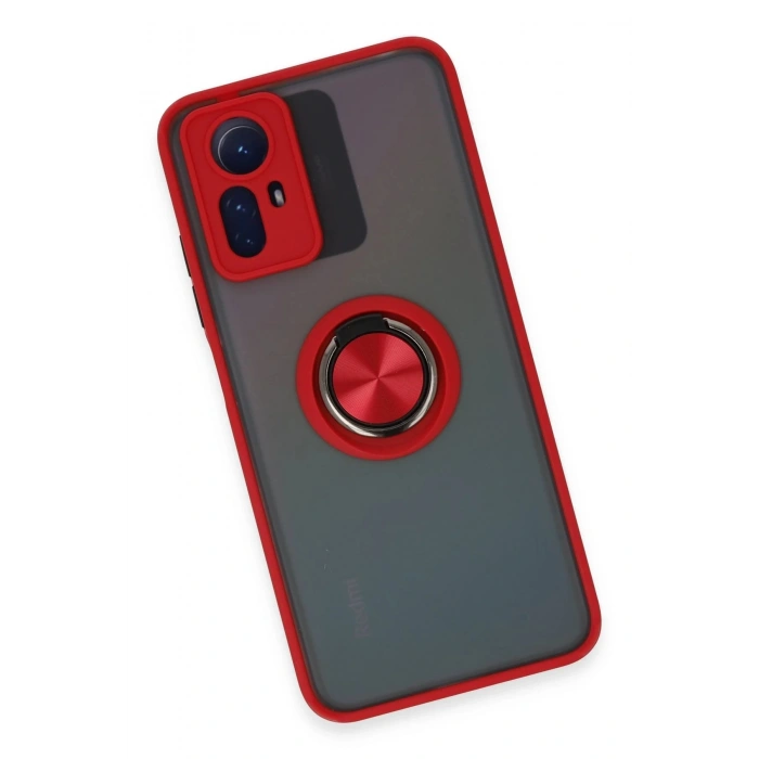 Newface Xiaomi Redmi Note 12S Kılıf Montreal Yüzüklü Silikon Kapak - Kırmızı