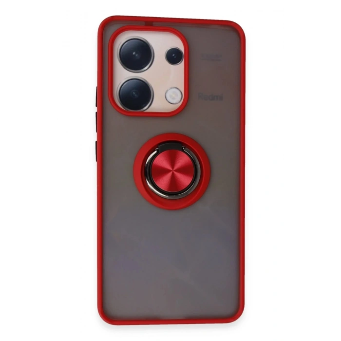 Newface Xiaomi Redmi Note 13 4G Kılıf Montreal Yüzüklü Silikon Kapak - Kırmızı