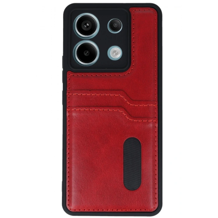 Newface Xiaomi Redmi Note 13 Pro 4G Kılıf Sara Kartvizitli Deri Kılıf - Kırmızı