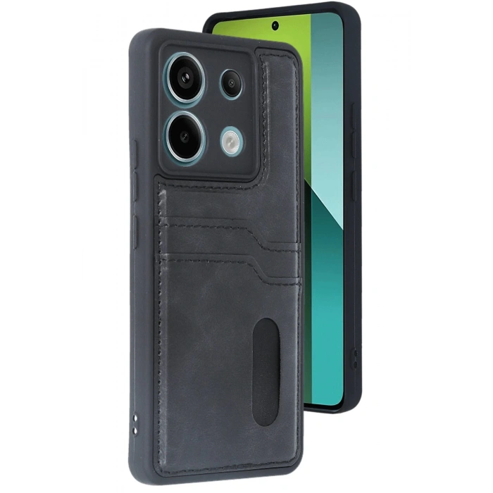 Newface Xiaomi Redmi Note 13 Pro 4G Kılıf Sara Kartvizitli Deri Kılıf - Siyah