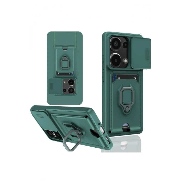 Newface Xiaomi Redmi Note 13 Pro 4G Kılıf Zuma Kartvizitli Yüzüklü Silikon - Yeşil