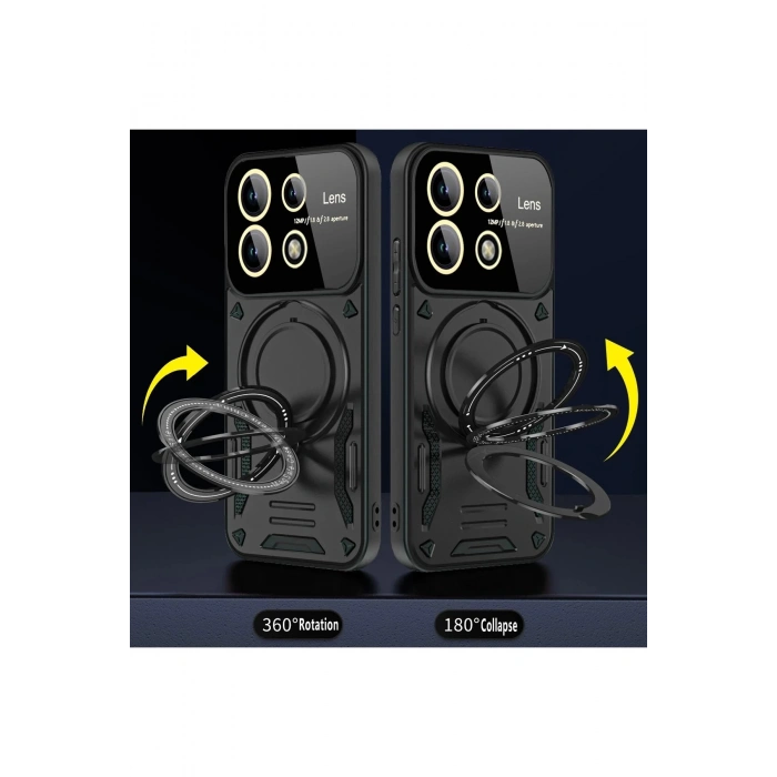 Newface Xiaomi Redmi Note 13 Pro 5G Kılıf Joy Lens Standlı Kapak - Kırmızı