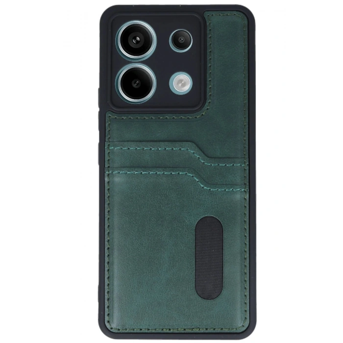 Newface Xiaomi Redmi Note 13 Pro 5G Kılıf Sara Kartvizitli Deri Kılıf - Koyu Yeşil