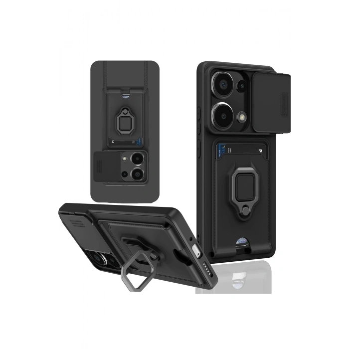 Newface Xiaomi Redmi Note 13 Pro 5G Kılıf Zuma Kartvizitli Yüzüklü Silikon - Siyah