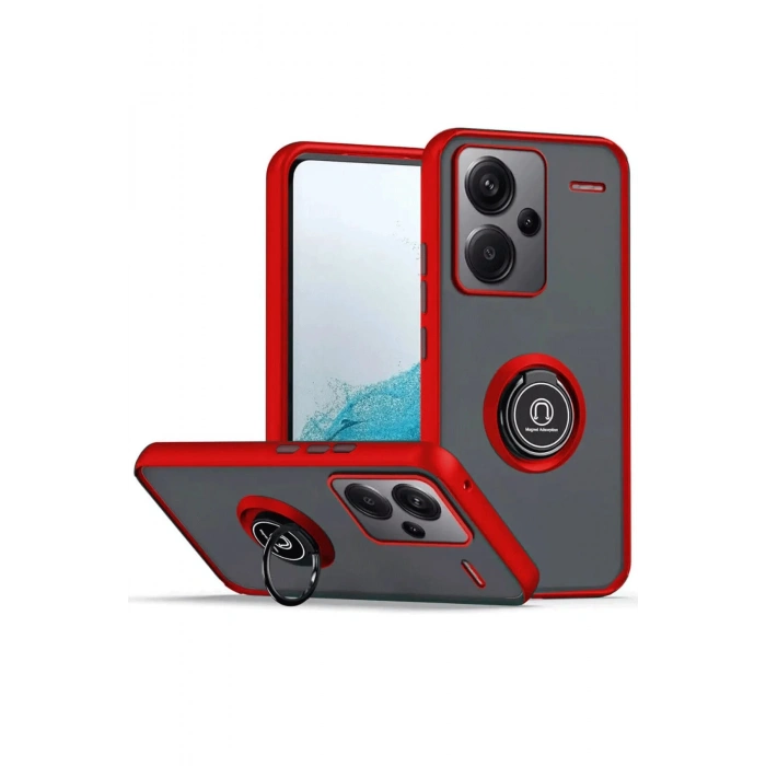 Newface Xiaomi Redmi Note 13 Pro Plus Kılıf Montreal Yüzüklü Silikon Kapak - Kırmızı