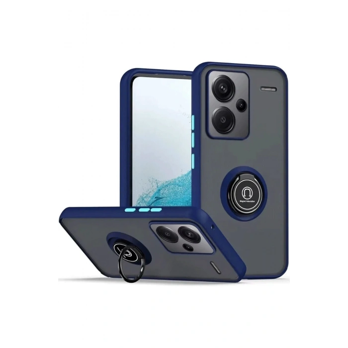 Newface Xiaomi Redmi Note 13 Pro Plus Kılıf Montreal Yüzüklü Silikon Kapak - Lacivert