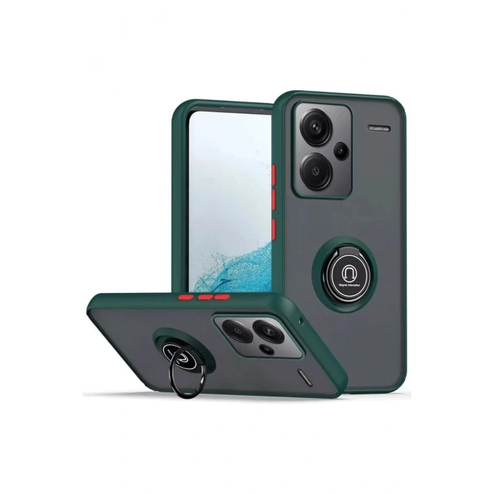 Newface Xiaomi Redmi Note 13 Pro Plus Kılıf Montreal Yüzüklü Silikon Kapak - Yeşil