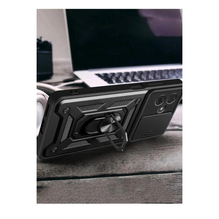 Newface Xiaomi Redmi Note 13 Pro Plus Kılıf Pars Lens Yüzüklü Silikon - Siyah