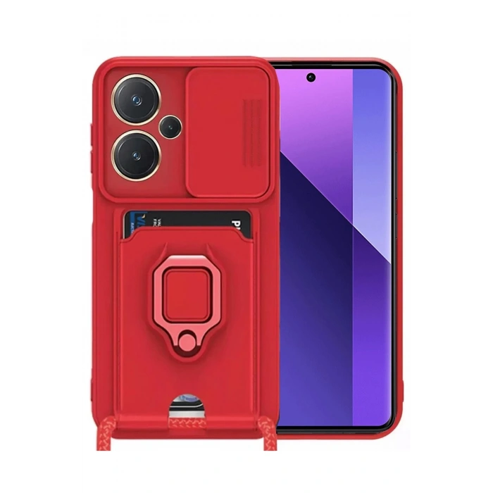 Newface Xiaomi Redmi Note 13 Pro Plus Kılıf Zuma Kartvizitli Yüzüklü Silikon - Kırmızı