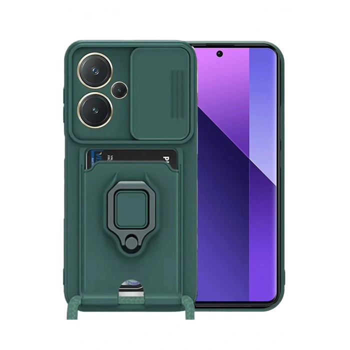 Newface Xiaomi Redmi Note 13 Pro Plus Kılıf Zuma Kartvizitli Yüzüklü Silikon - Yeşil