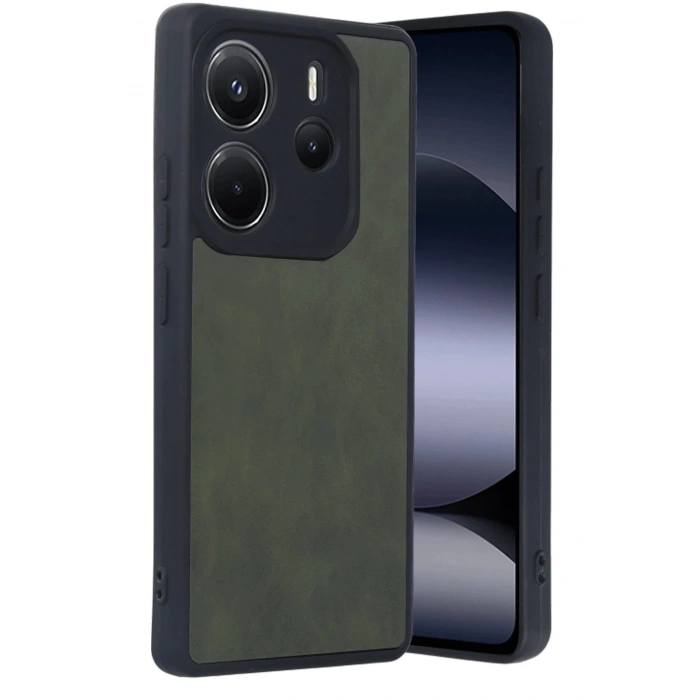 Newface Xiaomi Redmi Note 14 4G Kılıf Aras Deri Kapak - Koyu Yeşil