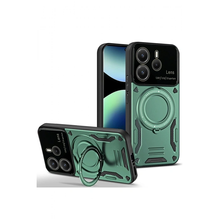 Newface Xiaomi Redmi Note 14 4G Kılıf Joy Lens Standlı Kapak - Koyu Yeşil