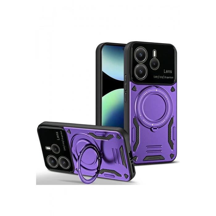 Newface Xiaomi Redmi Note 14 4G Kılıf Joy Lens Standlı Kapak - Mor