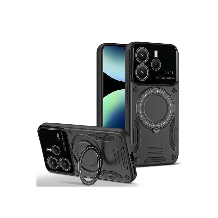 Newface Xiaomi Redmi Note 14 4G Kılıf Joy Lens Standlı Kapak - Siyah