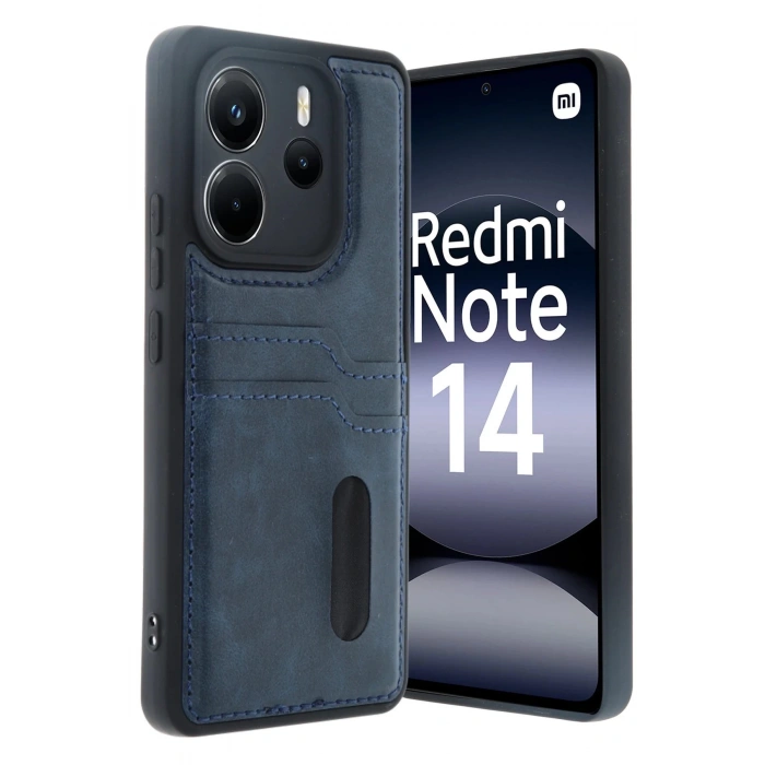 Newface Xiaomi Redmi Note 14 4G Kılıf Sara Kartvizitli Deri Kılıf - Lacivert