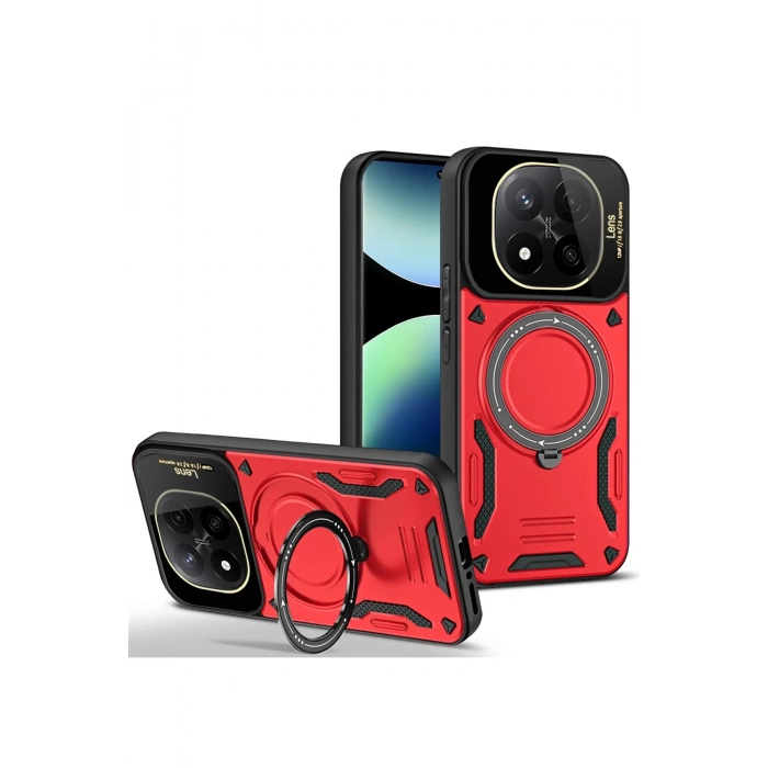 Newface Xiaomi Redmi Note 14 Pro 4G Kılıf Joy Lens Standlı Kapak - Kırmızı