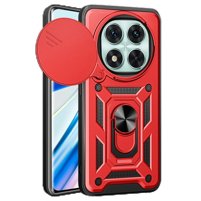 Newface Xiaomi Redmi Note 14 Pro 4G Kılıf Pars Lens Yüzüklü Silikon - Kırmızı