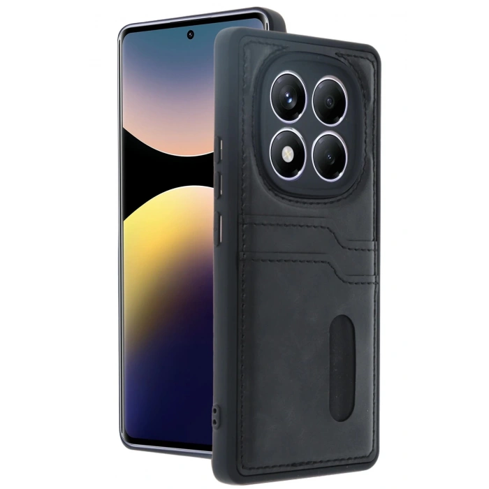 Newface Xiaomi Redmi Note 14 Pro 4G Kılıf Sara Kartvizitli Deri Kılıf - Siyah