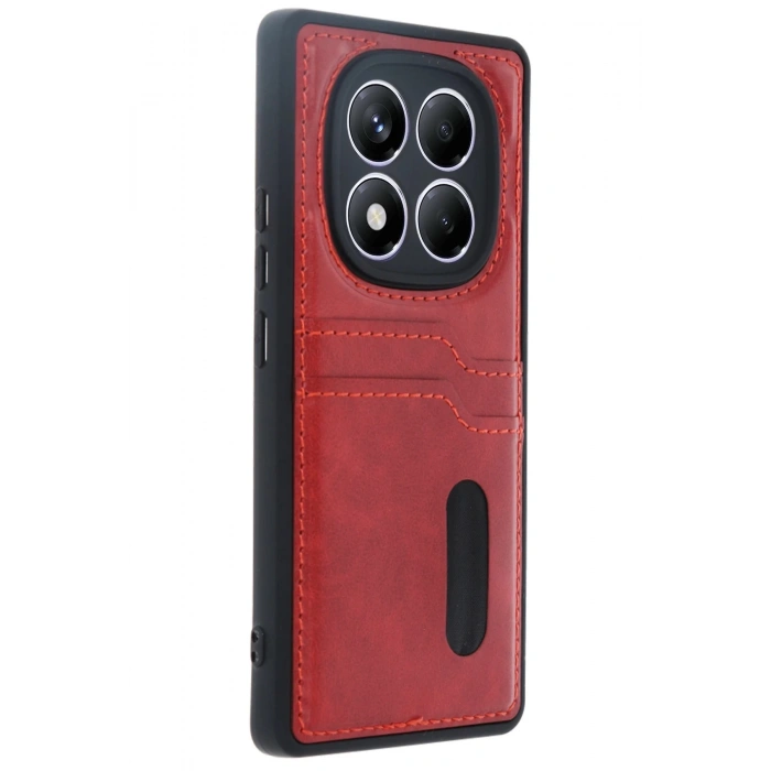 Newface Xiaomi Redmi Note 14 Pro 5G Kılıf Sara Kartvizitli Deri Kılıf - Kırmızı