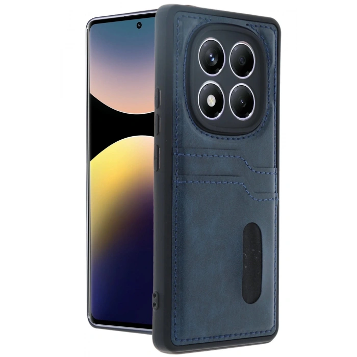 Newface Xiaomi Redmi Note 14 Pro 5G Kılıf Sara Kartvizitli Deri Kılıf - Lacivert