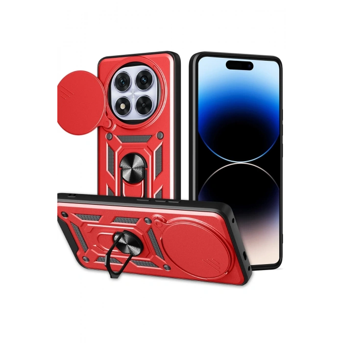 Newface Xiaomi Redmi Note 14 Pro Plus Kılıf Pars Lens Yüzüklü Silikon - Kırmızı