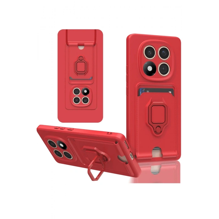 Newface Xiaomi Redmi Note 14 Pro Plus Kılıf Zuma Kartvizitli Yüzüklü Silikon - Kırmızı