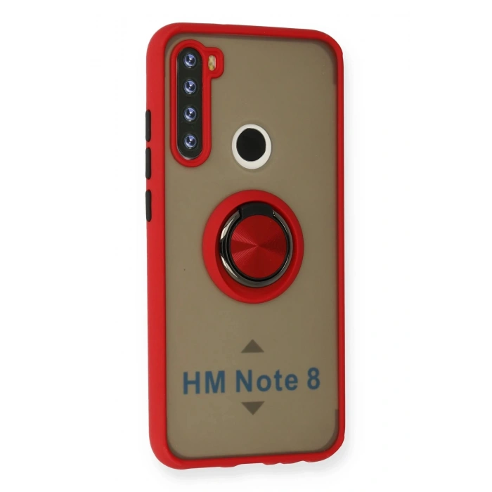 Newface Xiaomi Redmi Note 8 Kılıf Montreal Yüzüklü Silikon Kapak - Kırmızı