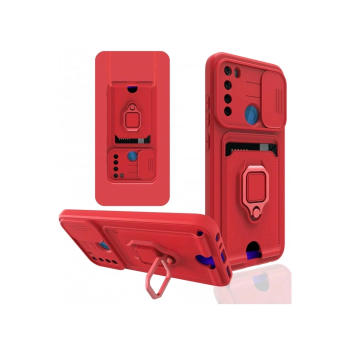 Newface Xiaomi Redmi Note 8 Kılıf Zuma Kartvizitli Yüzüklü Silikon - Kırmızı