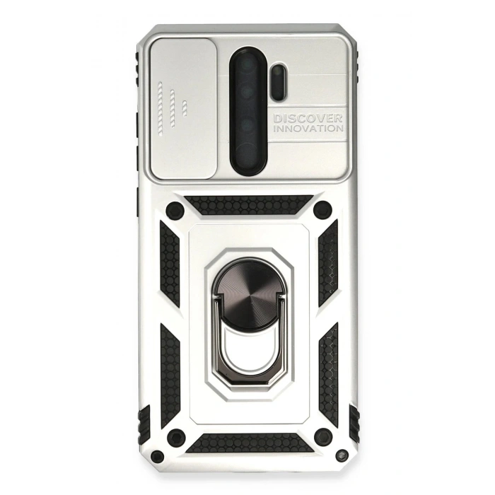 Newface Xiaomi Redmi Note 8 Pro Kılıf Pars Lens Yüzüklü Silikon - Gümüş