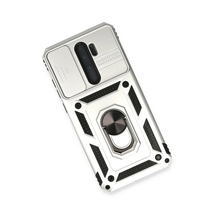 Newface Xiaomi Redmi Note 8 Pro Kılıf Pars Lens Yüzüklü Silikon - Gümüş